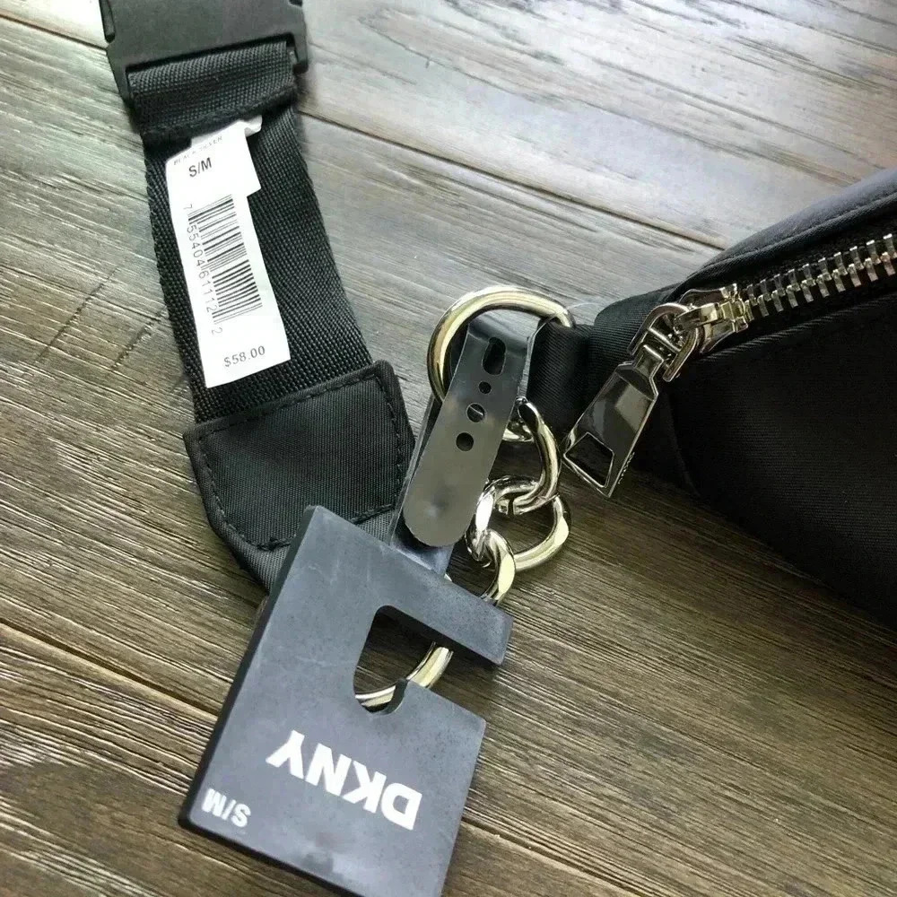 DKNY Belt/Waist Nylon Bag,silver chain & zipper,adjustable,zip interior pocket - Picture 2 of 10